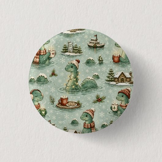 Weihnachts-Nessie Loch Ness Monster Cozy Kryptiden Button (Vorderseite)