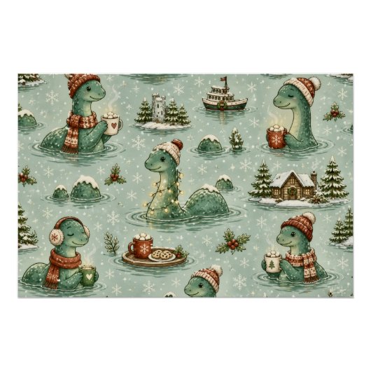 Weihnachts-Nessie Loch Ness Monster Cozy Kryptiden Poster (Vorderseite)