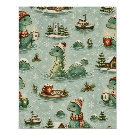 Weihnachts-Nessie Loch Ness Monster Cozy Kryptiden Poster (Vorderseite)