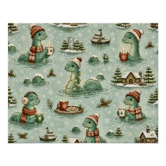 Weihnachts-Nessie Loch Ness Monster Cozy Kryptiden Poster (Vorderseite)