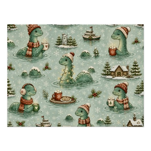 Weihnachts-Nessie Loch Ness Monster Cozy Kryptiden Poster (Vorderseite)