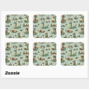 Weihnachts-Nessie Loch Ness Monster Cozy Kryptiden Quadratischer Aufkleber