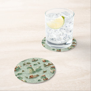 Weihnachts-Nessie Loch Ness Monster Cozy Kryptiden Runder Pappuntersetzer