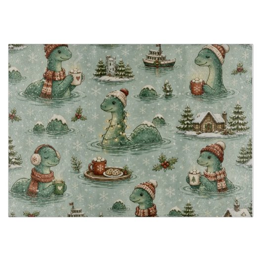 Weihnachts-Nessie Loch Ness Monster Cozy Kryptiden Schneidebrett (Vorderseite)