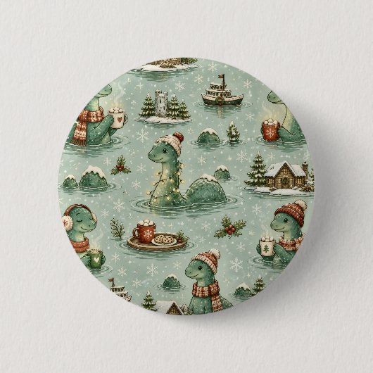 Weihnachts-Nessie Loch Ness Monster Gemütlich Kryp Button (Vorderseite)