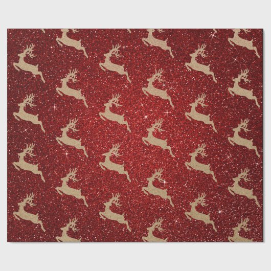 Weihnachts-Neujahrskarte Hirsche Roter Glitzer Geschenkpapier (Flach)