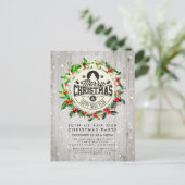 Weihnachts-Neujahrsparty Holly Wreath Snow Postkarte (Stehend Vorderseite)