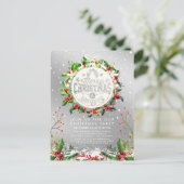 Weihnachts-Neujahrsparty Holly Wreath Snow Postkarte (Stehend Vorderseite)