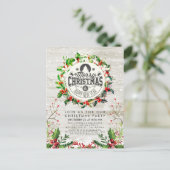 Weihnachts-Neujahrsparty Holly Wreath Snow Postkarte (Stehend Vorderseite)
