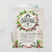Weihnachts-Neujahrsparty Holly Wreath Snow Postkarte (Vorne/Hinten)