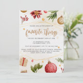 Weihnachts-Neutral-Wasserfarbe Favorite-Things-Par Einladung (Stehend Vorderseite)