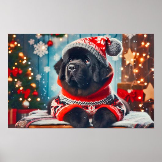 Weihnachts-Newfie-Welpe Poster (Vorne)