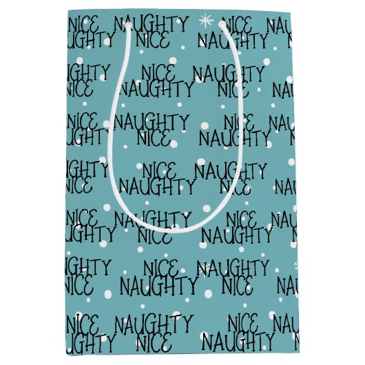 Weihnachts-NICE-NAUGHTY-Text über Schneeflocken Mittlere Geschenktüte (Vorderseite)