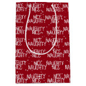 Weihnachts-NICE-NAUGHTY-Text und Schneeflocken Mittlere Geschenktüte (Vorderseite)