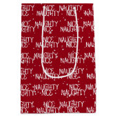 Weihnachts-NICE-NAUGHTY-Text und Schneeflocken Mittlere Geschenktüte (Rückseite)
