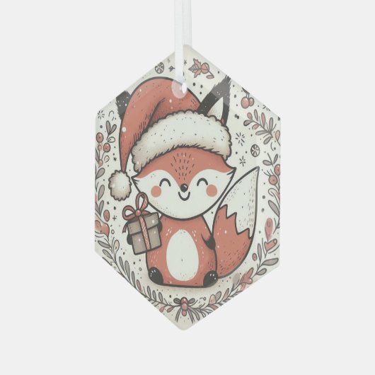 Weihnachts-Niedlich-Fox Ornament Aus Glas (Vorderseite Links)