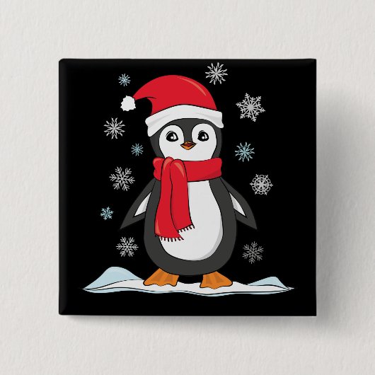 Weihnachts-Niedlich-Pinguin Button (Vorderseite)