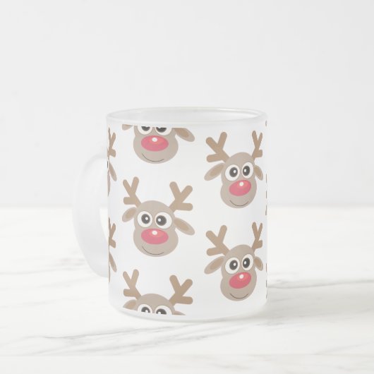 Weihnachts Niedlich Reindeer Cartoon Pattern Mattglastasse (Vorderseite Links)