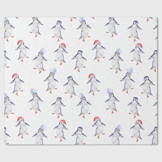 Weihnachts Niedlich Tanzpinguine Pattern Geschenkpapier (Flach)