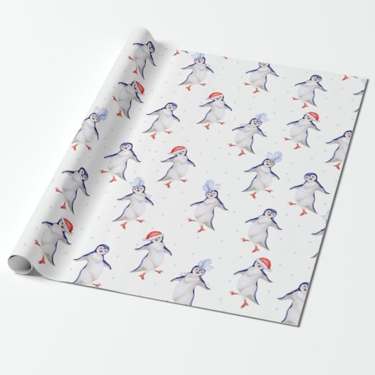 Weihnachts Niedlich Tanzpinguine Pattern Geschenkpapier (Ungerollt)