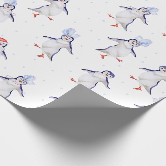 Weihnachts Niedlich Tanzpinguine Pattern Geschenkpapier (Ecke)