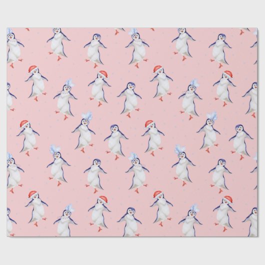 Weihnachts Niedlich Tanzpinguine Pattern Geschenkpapier (Flach)