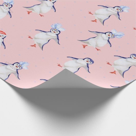 Weihnachts Niedlich Tanzpinguine Pattern Geschenkpapier (Ecke)