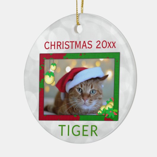 Weihnachts-Niedliche Hauskatze Foto Keramik Ornament (Links)