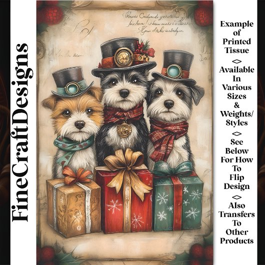 Weihnachts Niedliche Hunde Steampunk Vibe BK9 Deco Seidenpapier