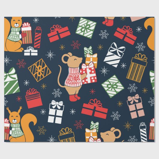 Weihnachts-Niedliche Ratten & Chipmunks Dekoration Geschenkpapier (Flach)