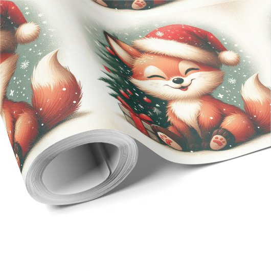 Weihnachts Niedliche Santa Fox-Geschenkboxen Geschenkpapier (Rolleneckpunkt)