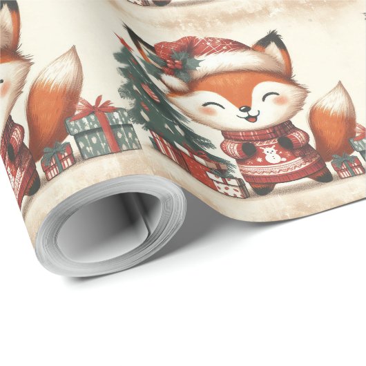 Weihnachts Niedliche Santa Fox-Geschenkboxen Geschenkpapier (Rolleneckpunkt)