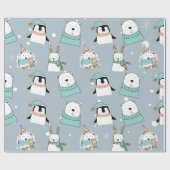 Weihnachts-Niedliche Tiere Cartoon-Stil Geschenkpapier (Flach)