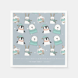 Weihnachts-Niedliche Tiere Cartoon-Stil Personalis Serviette