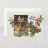 Weihnachts-Niedliche Vintage Katze Postkarte (Vorne/Hinten)