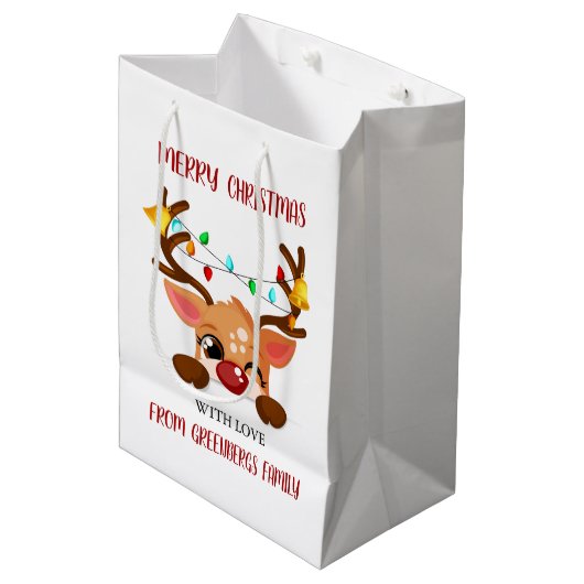 Weihnachts Niedliche Winking-Rentierpause Mittlere Geschenktüte (Vorderseite Schrägansicht)