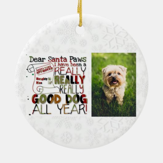 Weihnachts Niedlicher Hund Foto Santa Paws Keramik Ornament (Hinten)