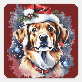 Weihnachts-niedlicher Welpe Quadratischer Aufkleber