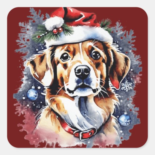 Weihnachts-niedlicher Welpe Quadratischer Aufkleber (Vorderseite)