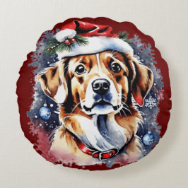 Weihnachts-niedlicher Welpe Rundes Kissen