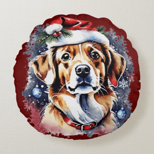 Weihnachts-niedlicher Welpe Rundes Kissen (Vorderseite)