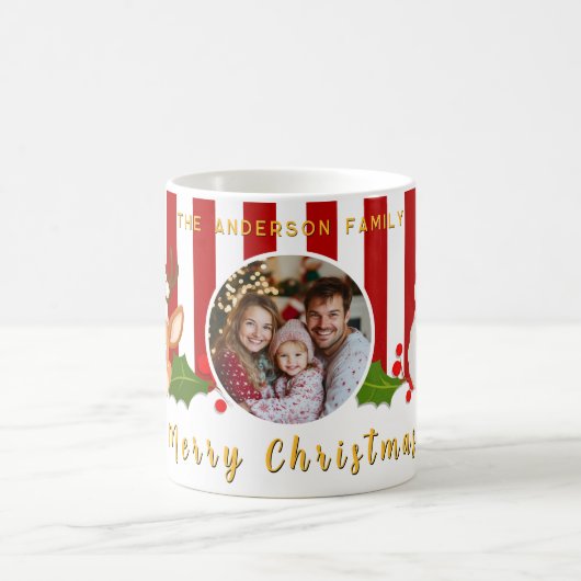 Weihnachts-Niedliches Foto Santa Reindeer & Holly Kaffeetasse (Mittel)