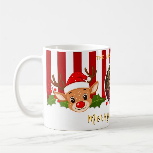 Weihnachts-Niedliches Foto Santa Reindeer & Holly Kaffeetasse (Links)