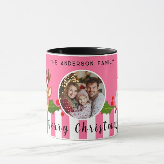 Weihnachts-Niedliches Foto Santa Reindeer & Holly Tasse (Zentrum)