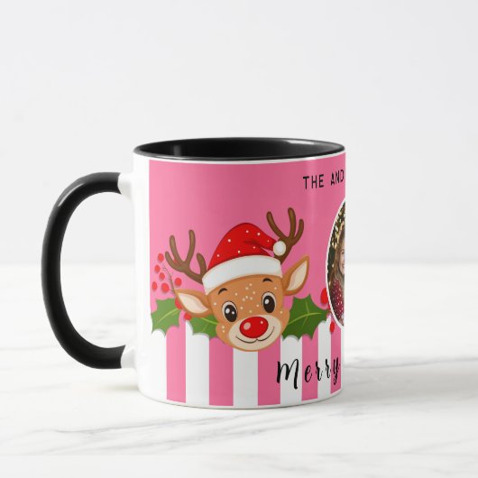 Weihnachts-Niedliches Foto Santa Reindeer & Holly Tasse (Links)
