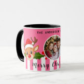 Weihnachts-Niedliches Foto Santa Reindeer & Holly Tasse (Vorderseite Links)