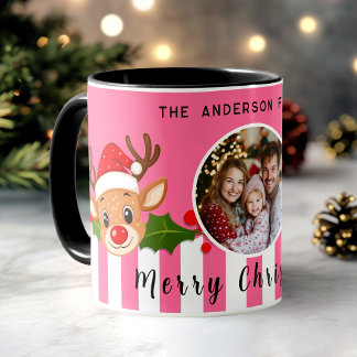 Weihnachts-Niedliches Foto Santa Reindeer & Holly Tasse