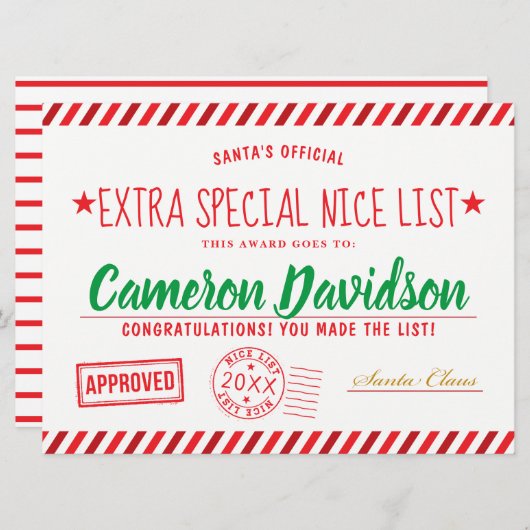 Weihnachts-Nizza-Liste des Weihnachtsmanns Einladung (Vorne/Hinten)