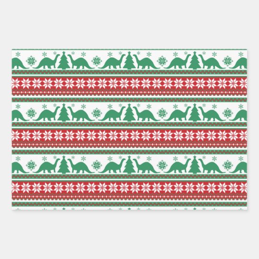 Weihnachts Nordic Fair Isle Dinosaurier Sweater Geschenkpapier Set (Vorderseite)