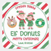 Weihnachts-Nordpol Elf Donuts Geschenk Quadratischer Aufkleber (Vorderseite)